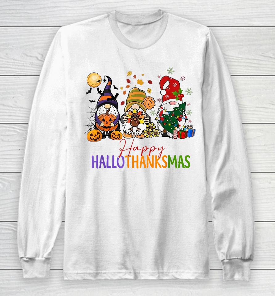 Happy Hallothanksmas Coffee Halloween Thanksgiving Christmas Long Sleeve T-Shirt