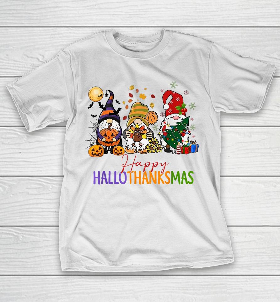 Happy Hallothanksmas Coffee Halloween Thanksgiving Christmas T-Shirt