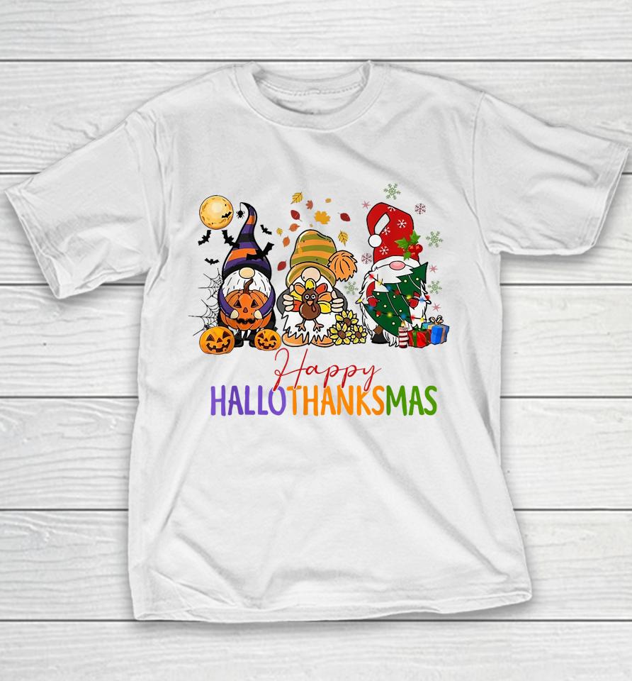 Happy Hallothanksmas Coffee Halloween Thanksgiving Christmas Youth T-Shirt