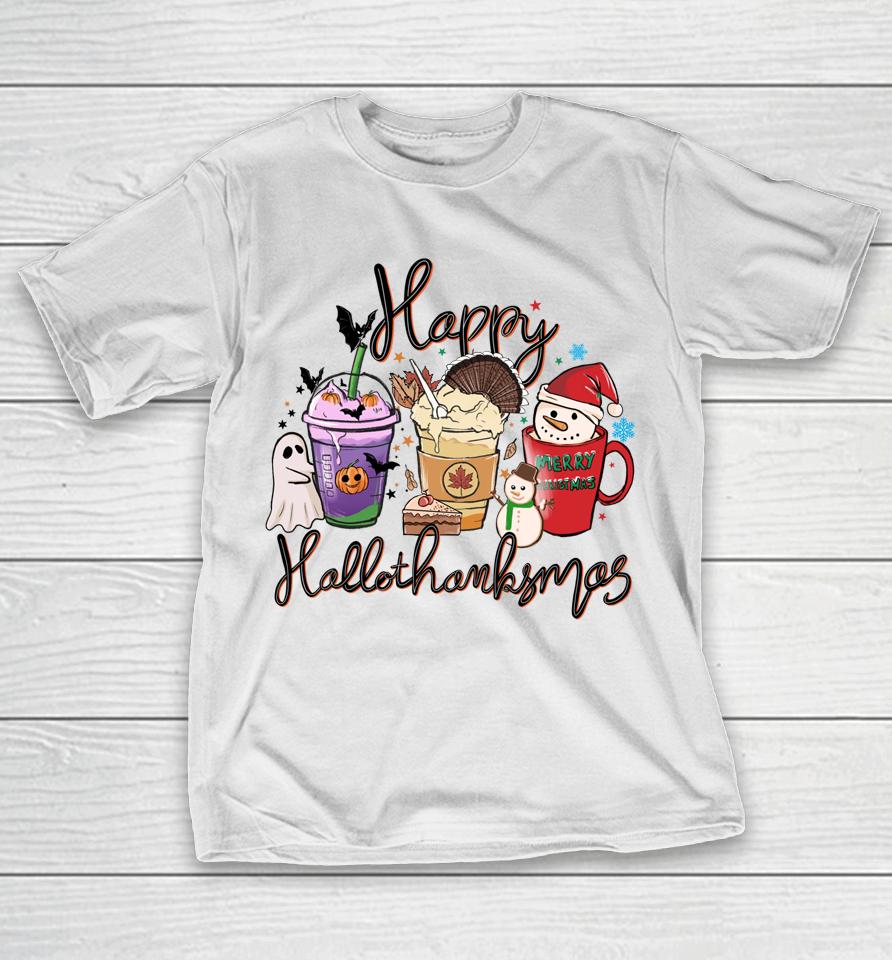 Happy Hallothanksmas Coffee Latte Halloween Thanksgiving T-Shirt