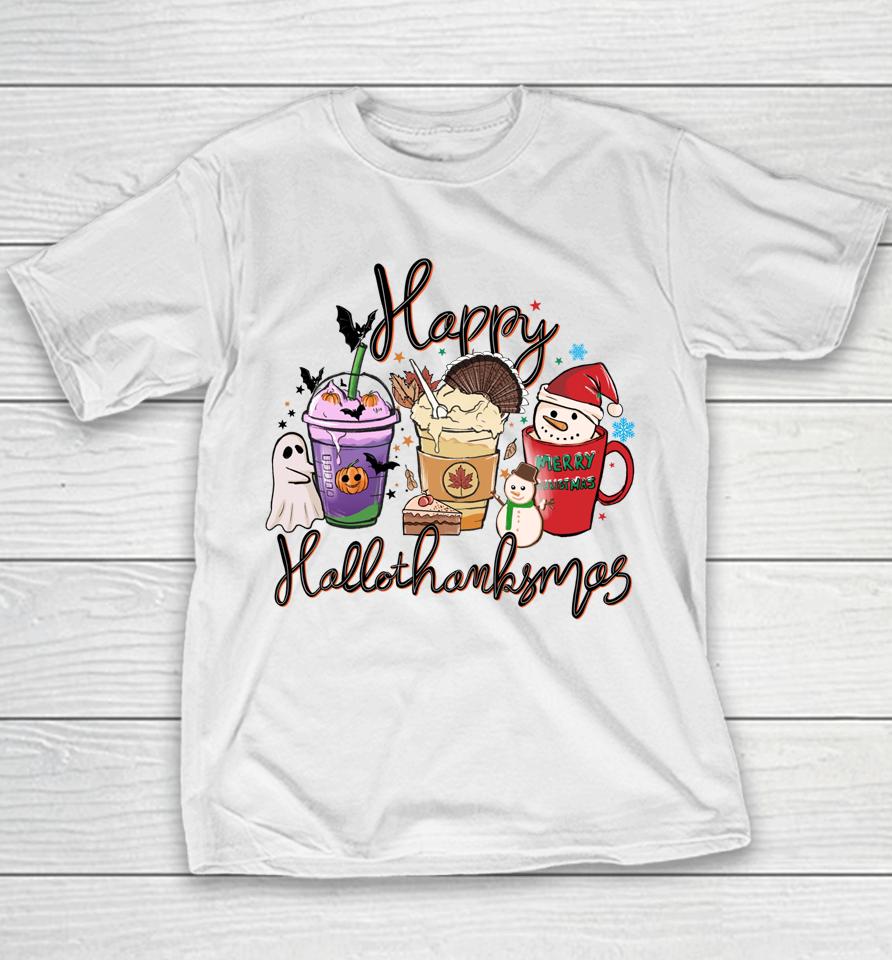 Happy Hallothanksmas Coffee Latte Halloween Thanksgiving Youth T-Shirt