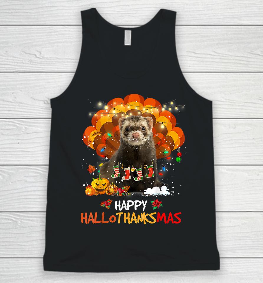 Happy Hallothanksmas Ferret Lover Halloween Thanksgiving Unisex Tank Top