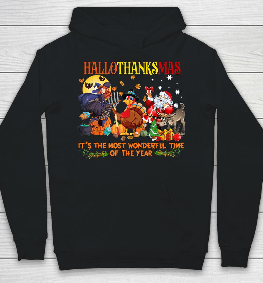 Happy Hallothanksmas Funny Halloween Thanksgiving Christmas Hoodie
