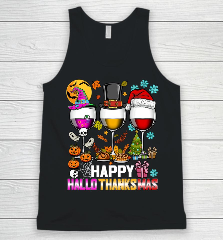 Happy Hallothanksmas Funny Halloween Thanksgiving Christmas Unisex Tank Top