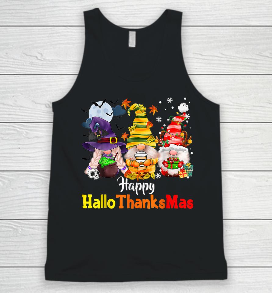Happy Hallothanksmas Gnomes Halloween Thanksgiving Christmas Unisex Tank Top