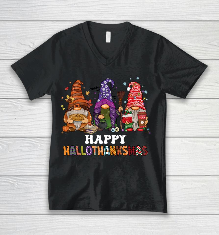 Happy Hallothanksmas Gnomes Unisex V-Neck T-Shirt