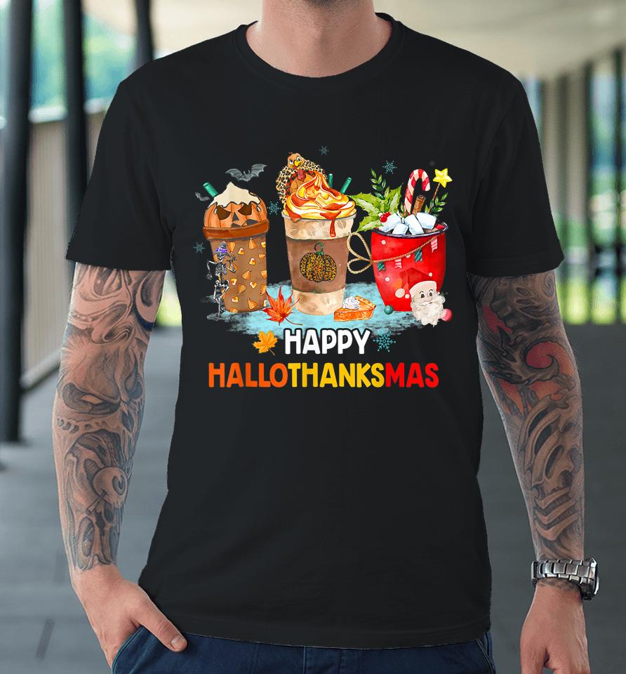 Happy Hallothanksmas Spice Latte Witch Santa Hat Pumpkin Premium T-Shirt