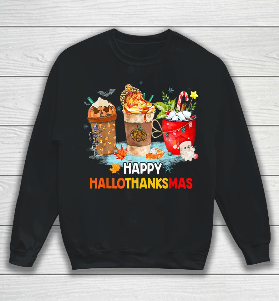 Happy Hallothanksmas Spice Latte Witch Santa Hat Pumpkin Sweatshirt