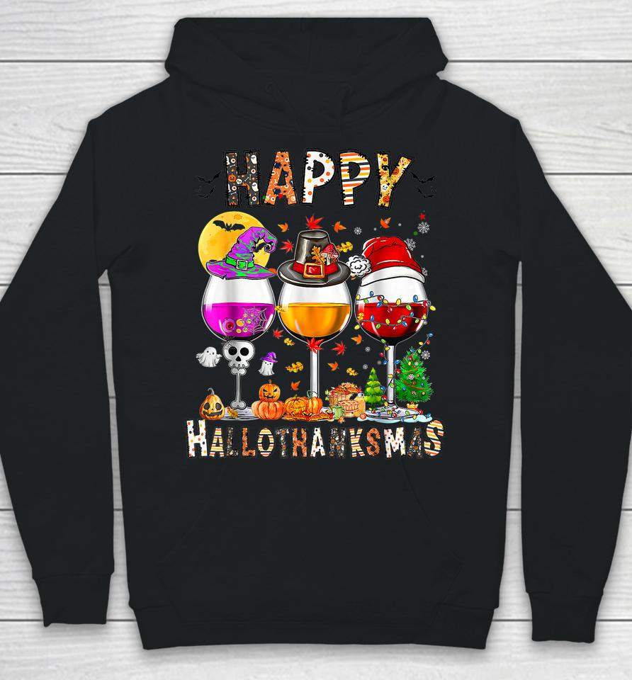 Happy Hallothanksmas Wine Glasses Halloween Thanksgiving Hoodie