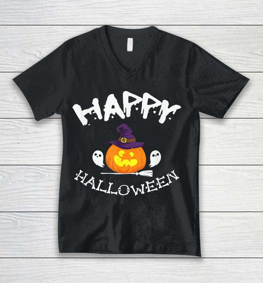 Happy Halloween Apparel Funny Pumpkin Gift Unisex V-Neck T-Shirt