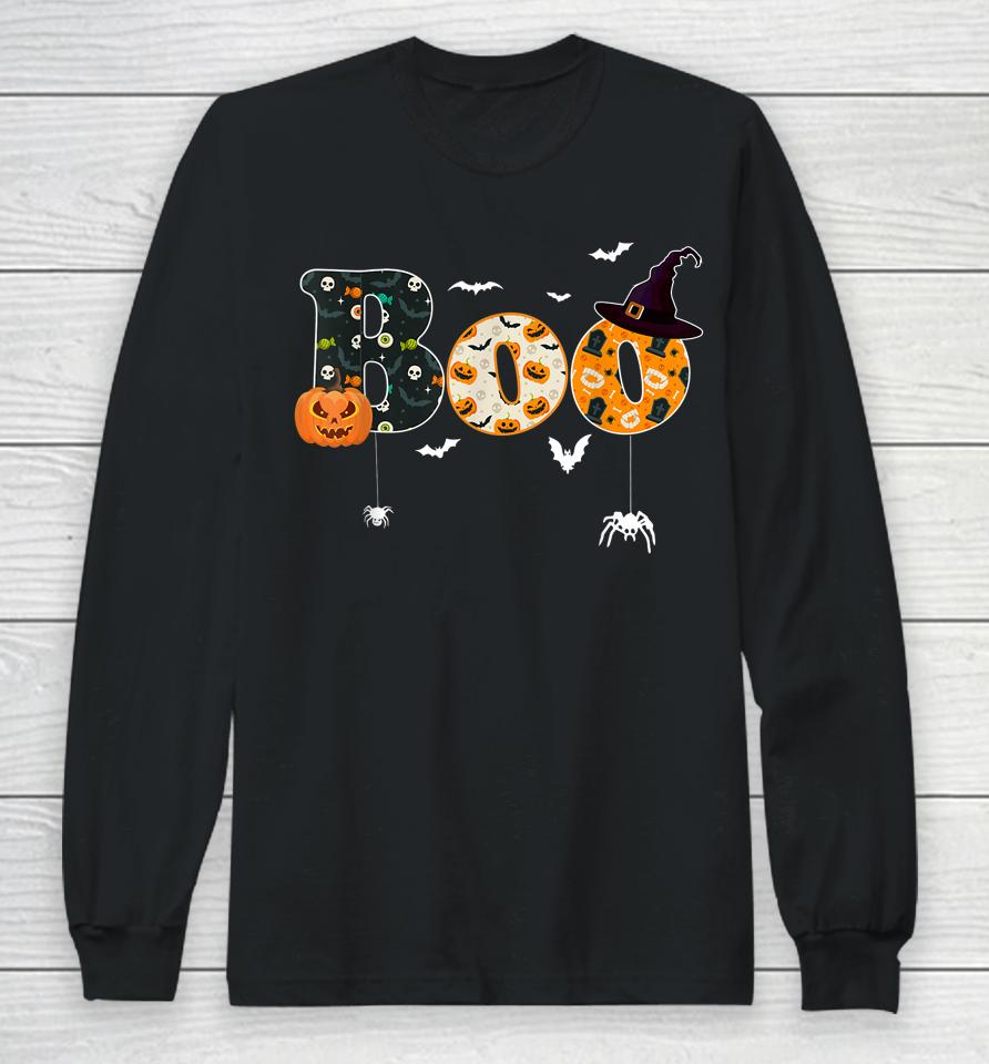 Happy Halloween Boo Spiders Witch Hat Halloween Long Sleeve T-Shirt