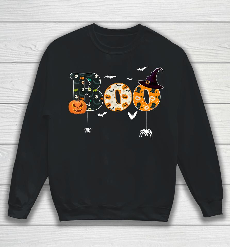 Happy Halloween Boo Spiders Witch Hat Halloween Sweatshirt