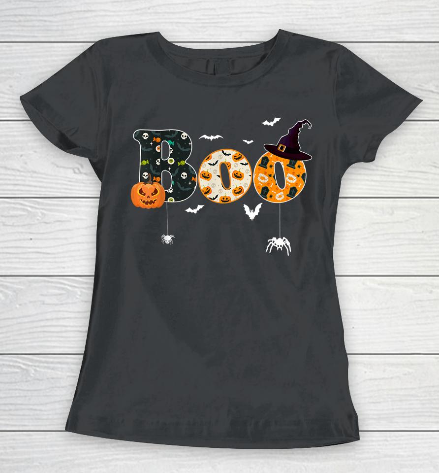 Happy Halloween Boo Spiders Witch Hat Halloween Women T-Shirt