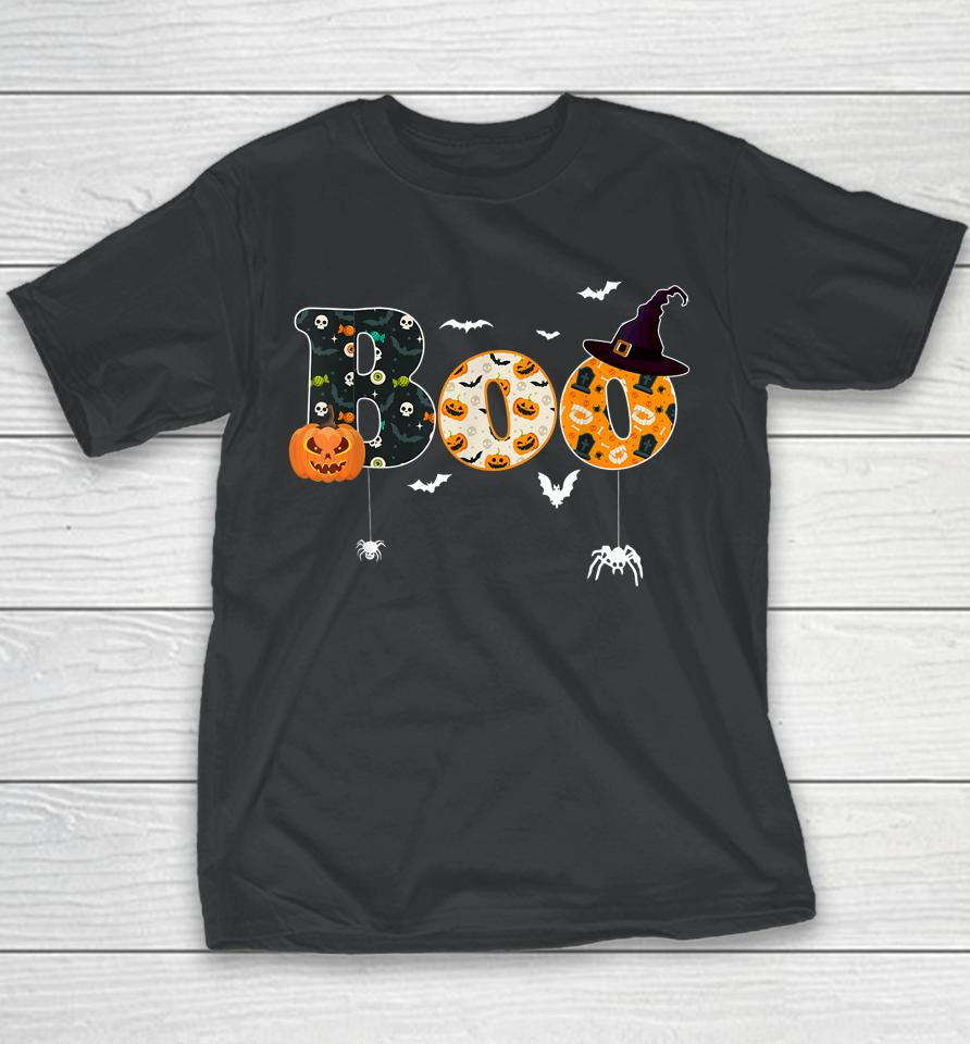 Happy Halloween Boo Spiders Witch Hat Halloween Youth T-Shirt
