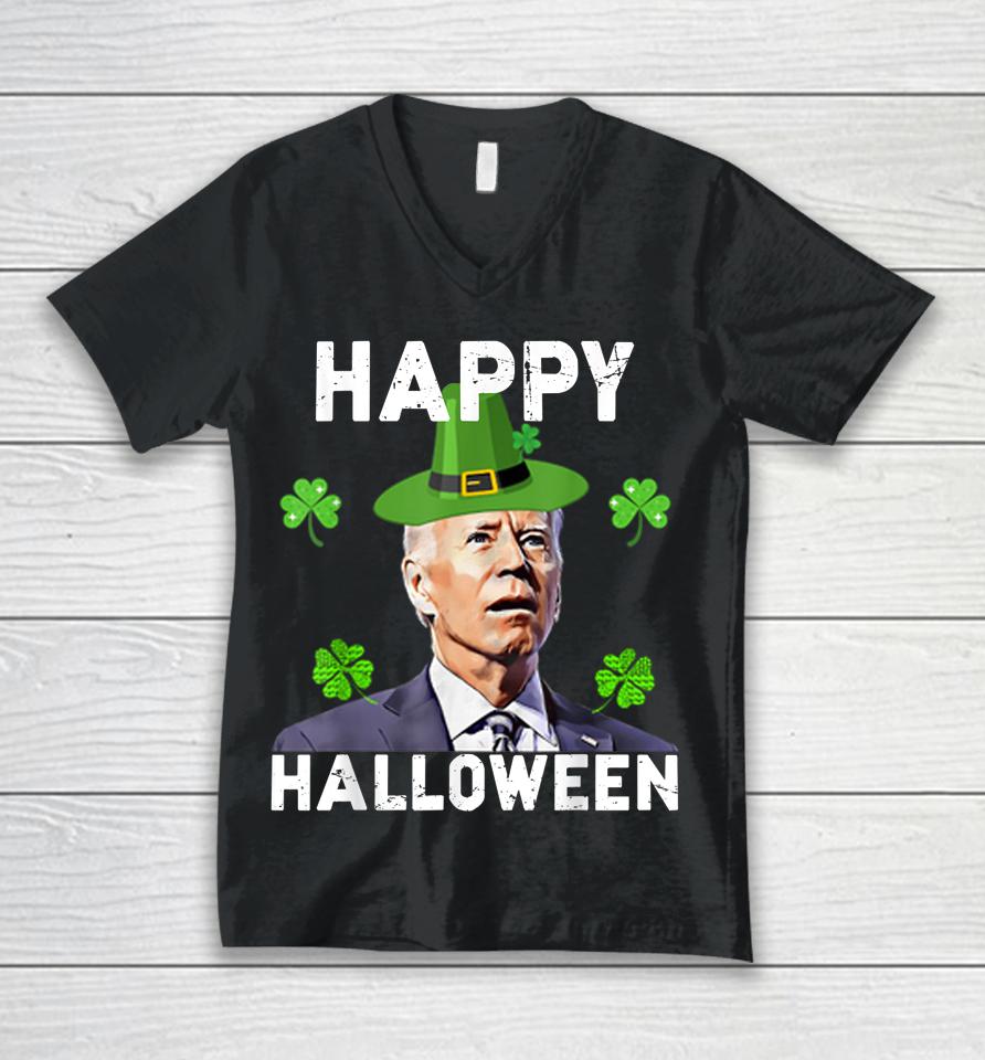 Happy Halloween Funny Joe Biden St Patrick's Day Vintage Unisex V-Neck T-Shirt
