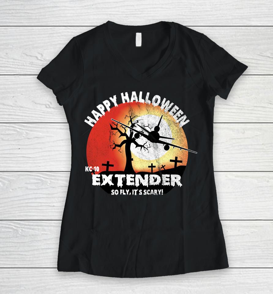 Happy Halloween Kc-10 Extender Airplane Orange Sunset Women V-Neck T-Shirt