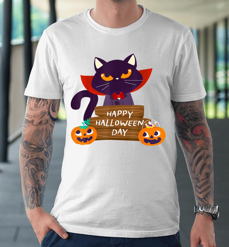 Happy Halloween Pumpkin Funny Cute Cat Premium T-Shirt