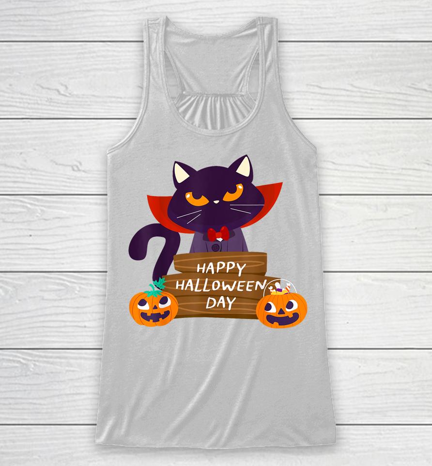 Happy Halloween Pumpkin Funny Cute Cat Racerback Tank