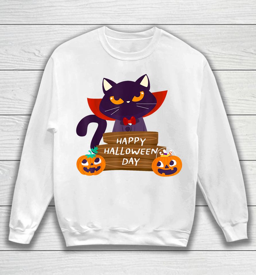 Happy Halloween Pumpkin Funny Cute Cat Sweatshirt