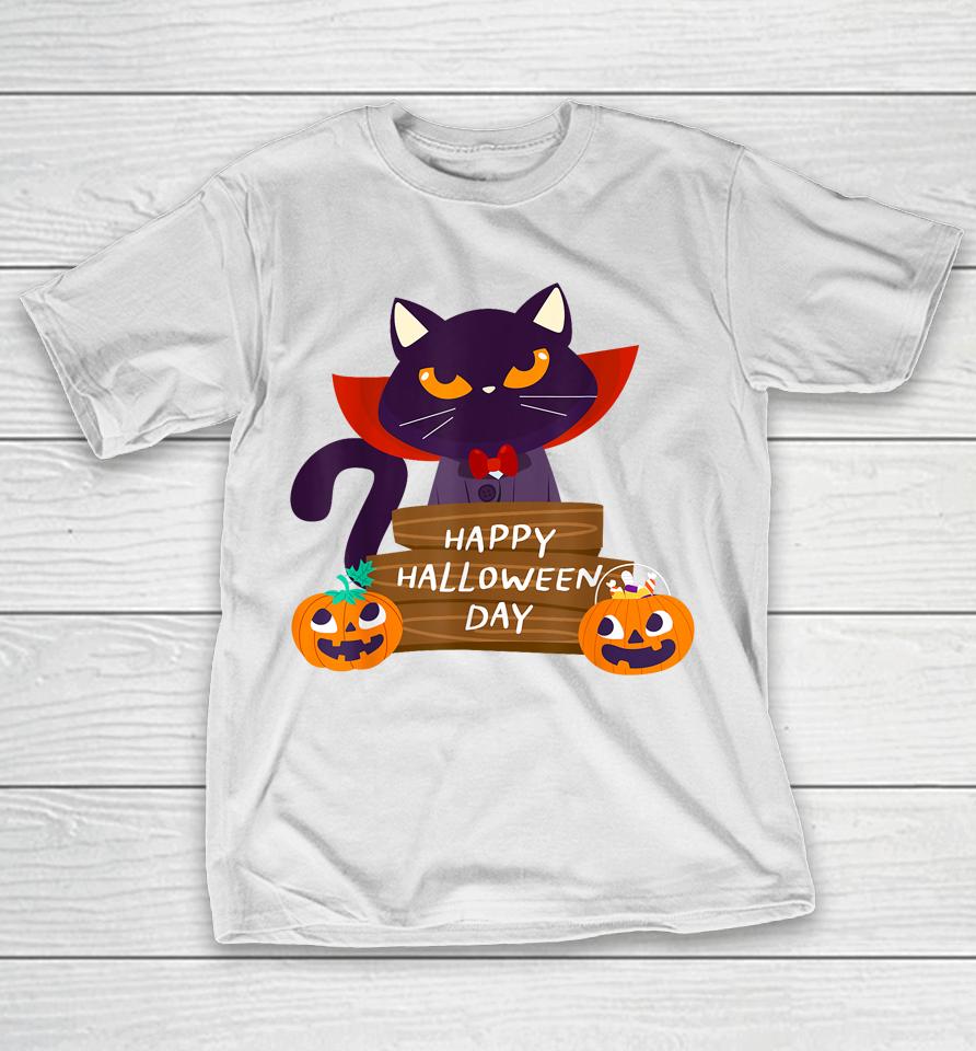Happy Halloween Pumpkin Funny Cute Cat T-Shirt