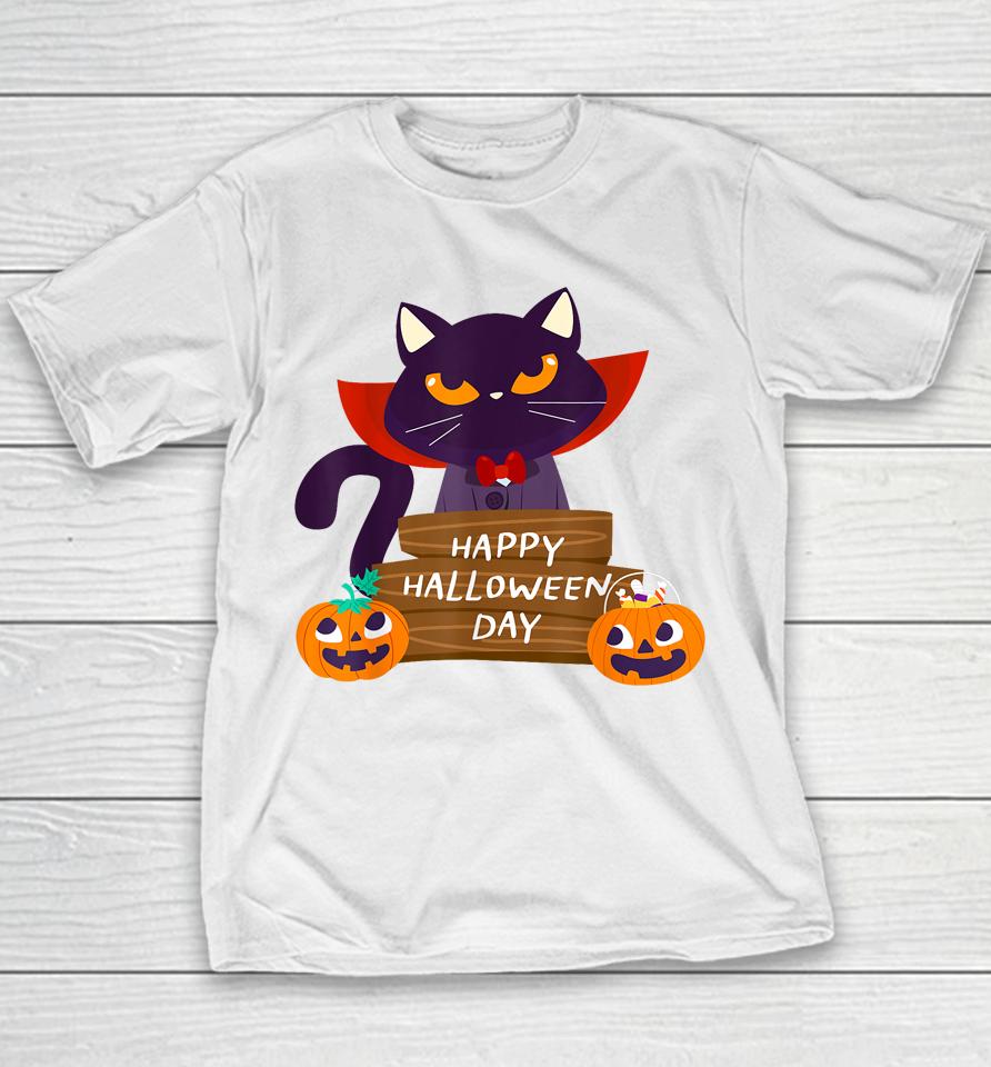 Happy Halloween Pumpkin Funny Cute Cat Youth T-Shirt