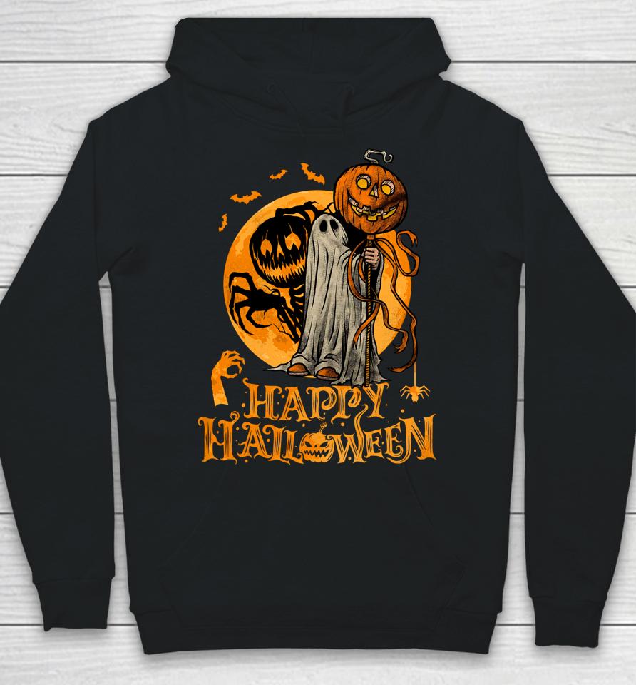 Happy Halloween Pumpkin Ghost Autumn Leaves Graphic Art Hoodie