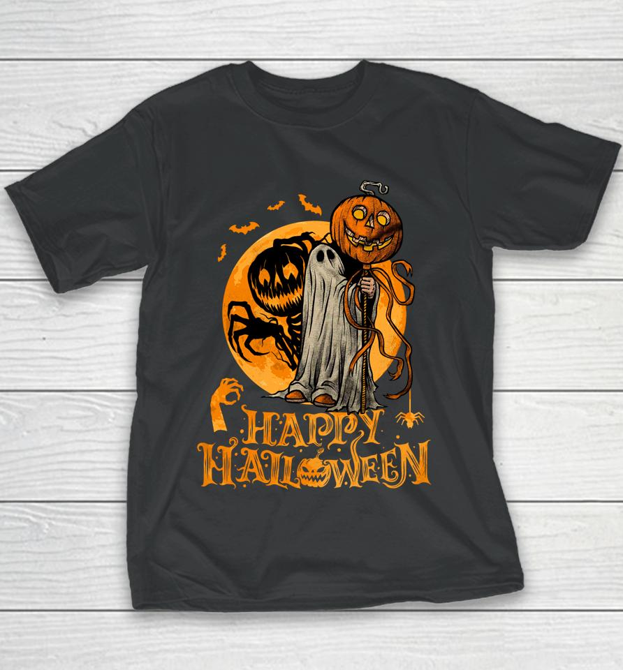Happy Halloween Pumpkin Ghost Autumn Leaves Graphic Art Youth T-Shirt