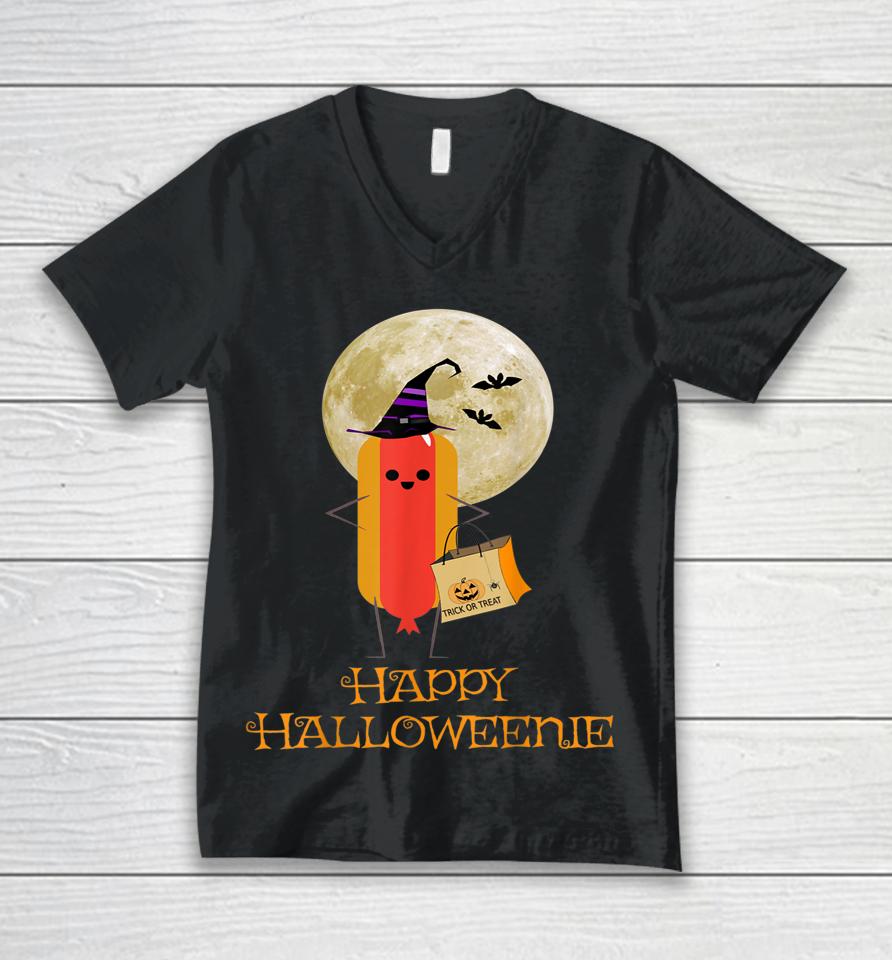 Happy Halloweenie Funny Hot Dog Halloween Unisex V-Neck T-Shirt