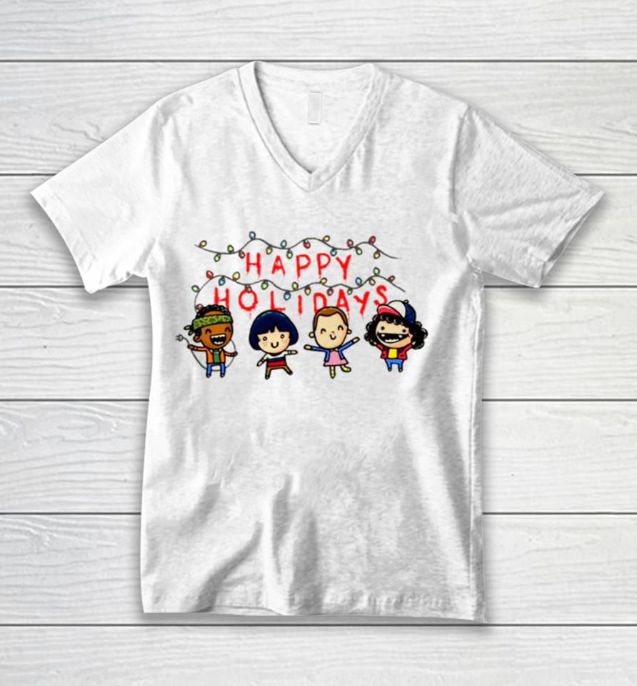 Happy Holidays Funny Squad Stranger Things Unisex V-Neck T-Shirt