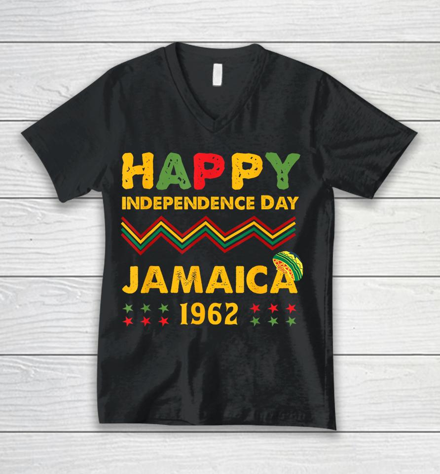 Happy Independence Day Jamaica 1962 Jamaican Pride Reggae Unisex V-Neck T-Shirt
