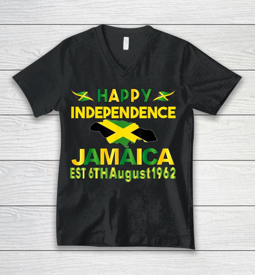 Happy Independence Jamaica Day Jamaican Flag 1962 Unisex V-Neck T-Shirt