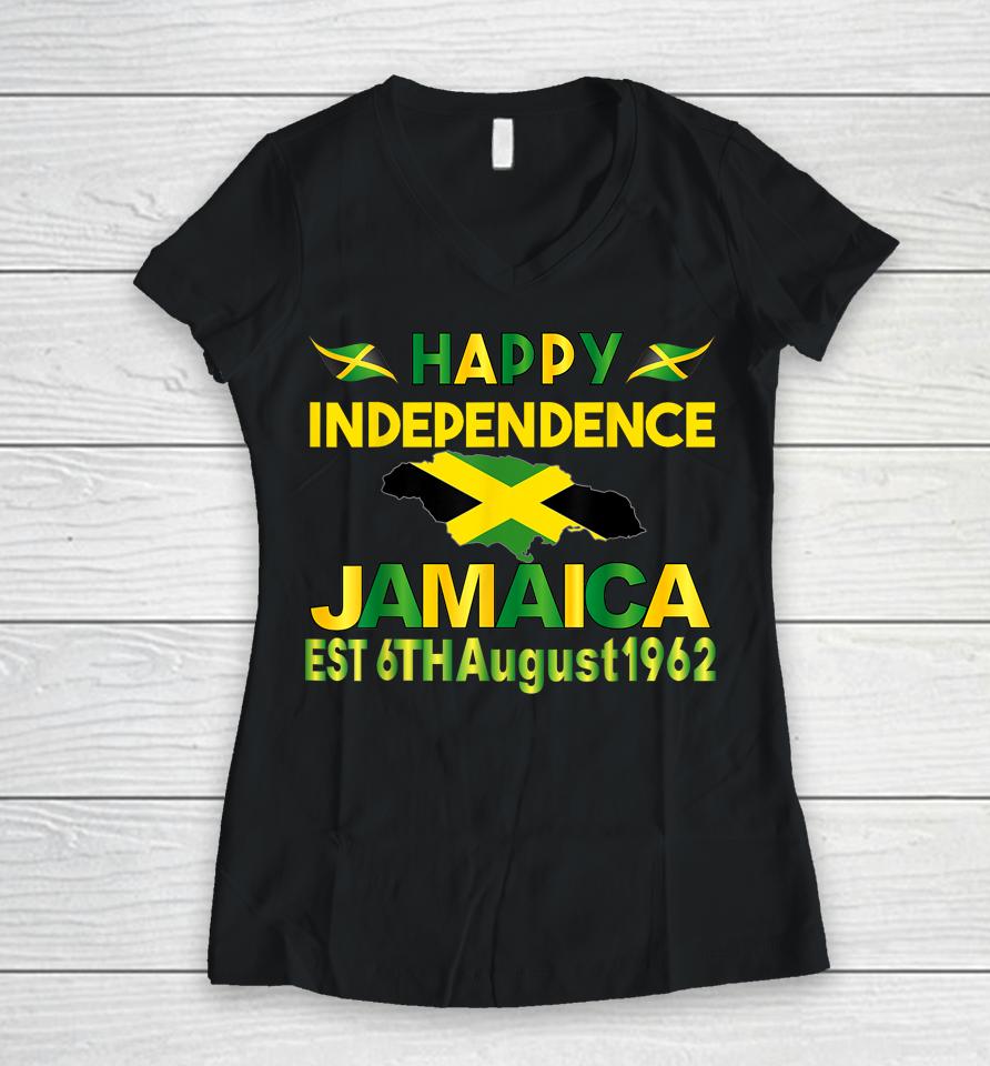 Happy Independence Jamaica Day Jamaican Flag 1962 Women V-Neck T-Shirt