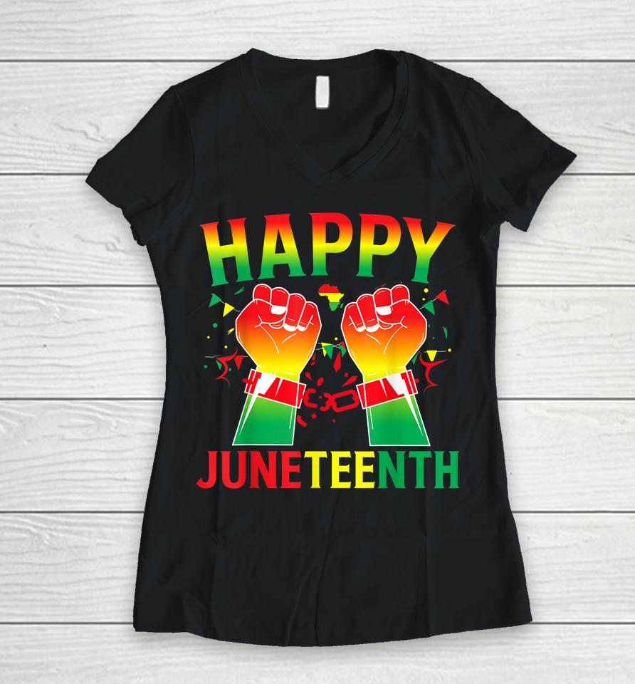 Happy Juneteenth Women V-Neck T-Shirt
