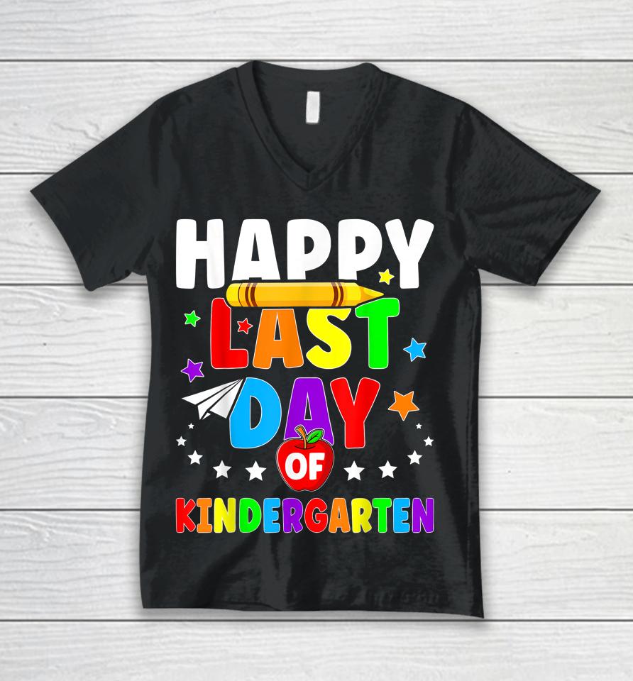 Happy Last Day Of Kindergarten Graduation Teacher Students Unisex V-Neck T-Shirt