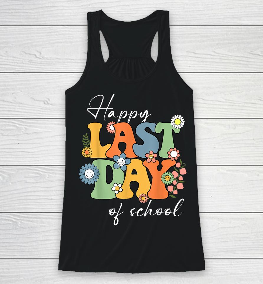 Happy Last Day Of School Graduation Groovy Teacher Student Racerback Tank