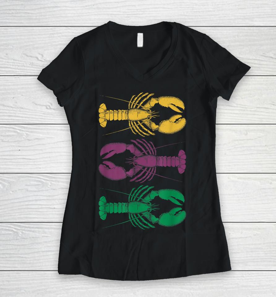 Happy Mardi Gras 2024 Crawfish Matching Party Vintage Women V-Neck T-Shirt