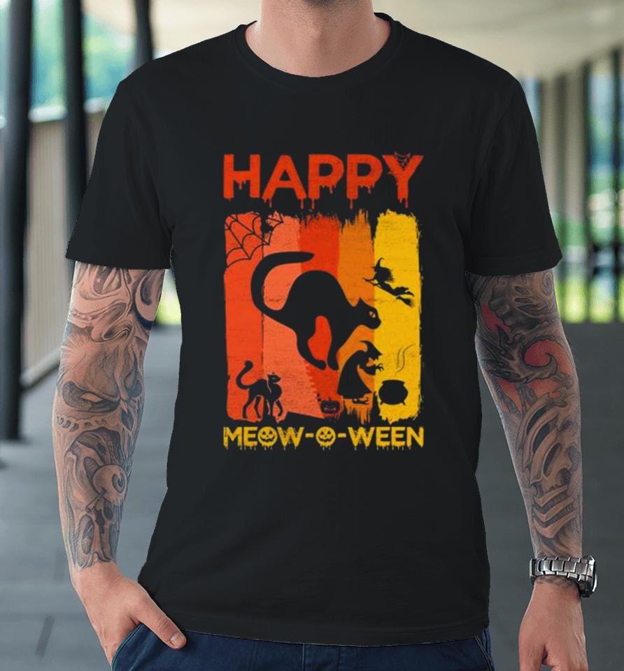 Happy Meow O Ween Funny Halloween Black Cat Scary Spooky Premium T-Shirt