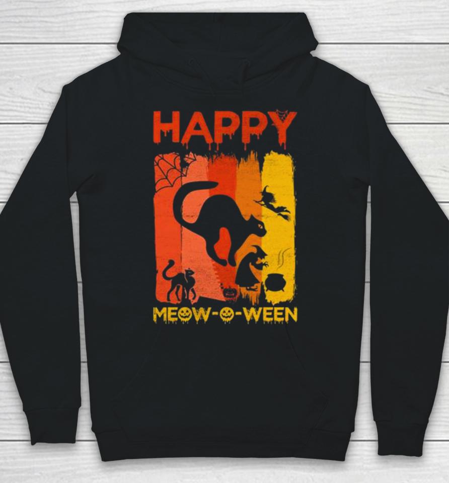 Happy Meow O Ween Funny Halloween Black Cat Scary Spooky Hoodie