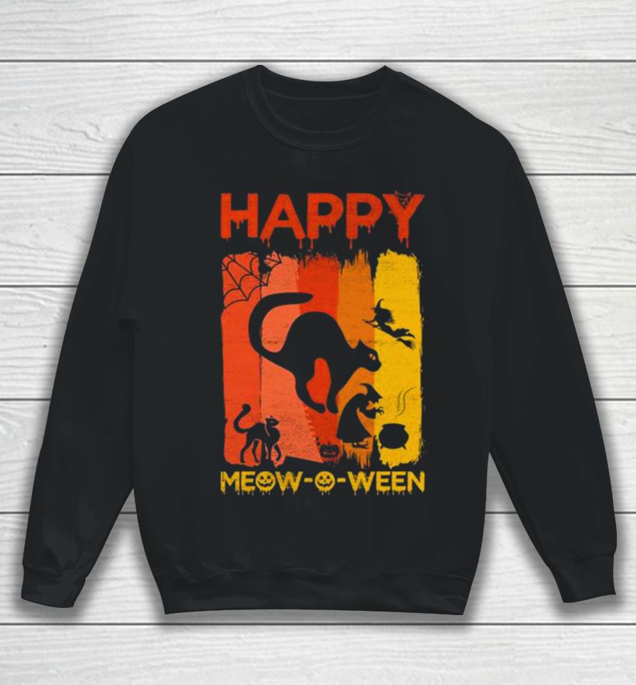 Happy Meow O Ween Funny Halloween Black Cat Scary Spooky Sweatshirt
