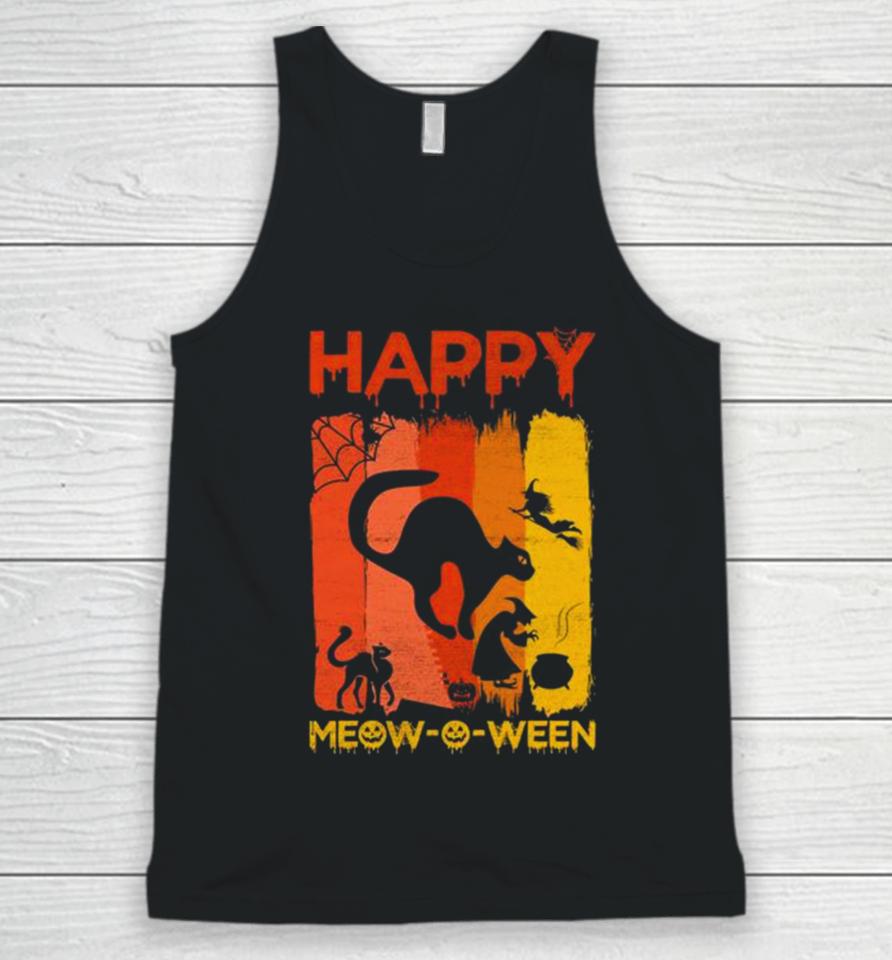 Happy Meow O Ween Funny Halloween Black Cat Scary Spooky Unisex Tank Top