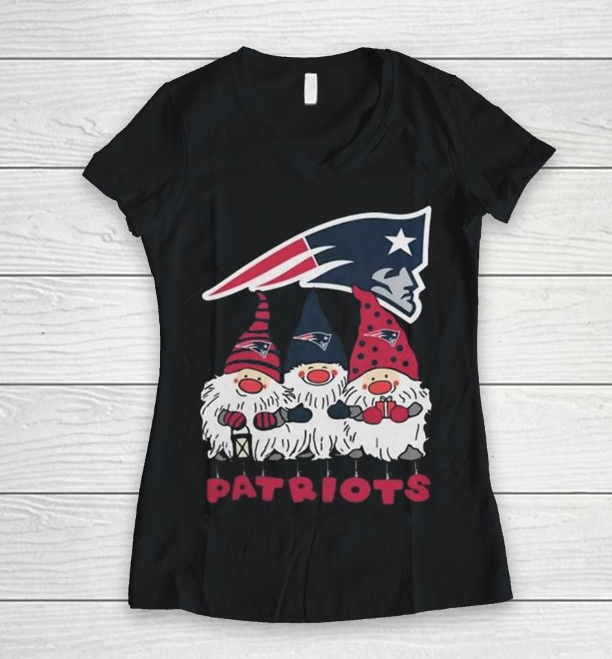 Happy Merry Christmas The Gnomes New England Patriots Logo Women V-Neck T-Shirt