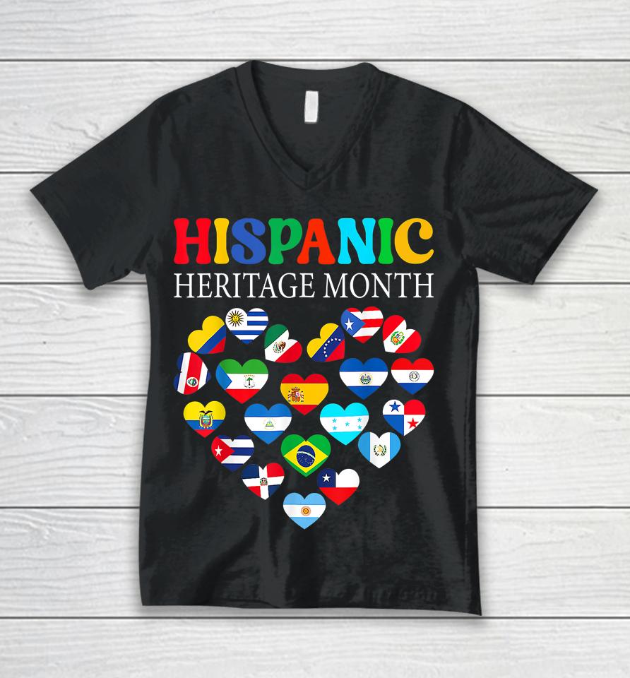 Happy National Hispanic Heritage Month All Countries Heart Unisex V-Neck T-Shirt