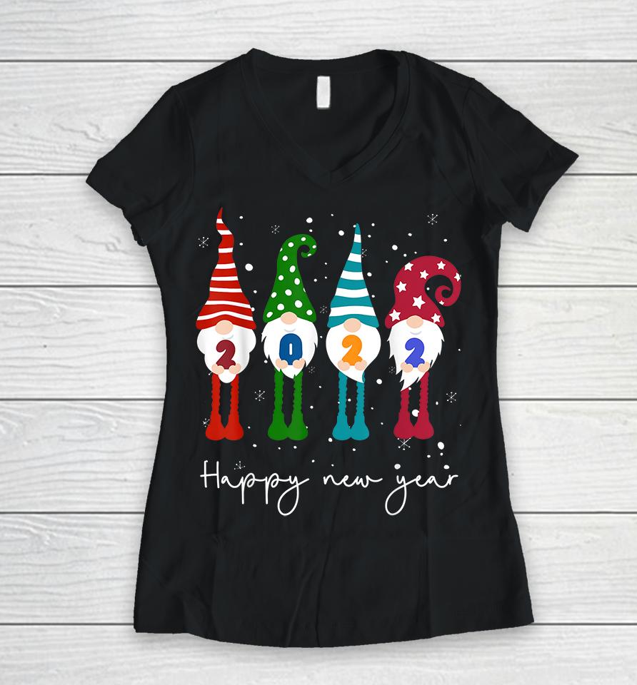 Happy New Year 2022 Gnome Christmas Women V-Neck T-Shirt