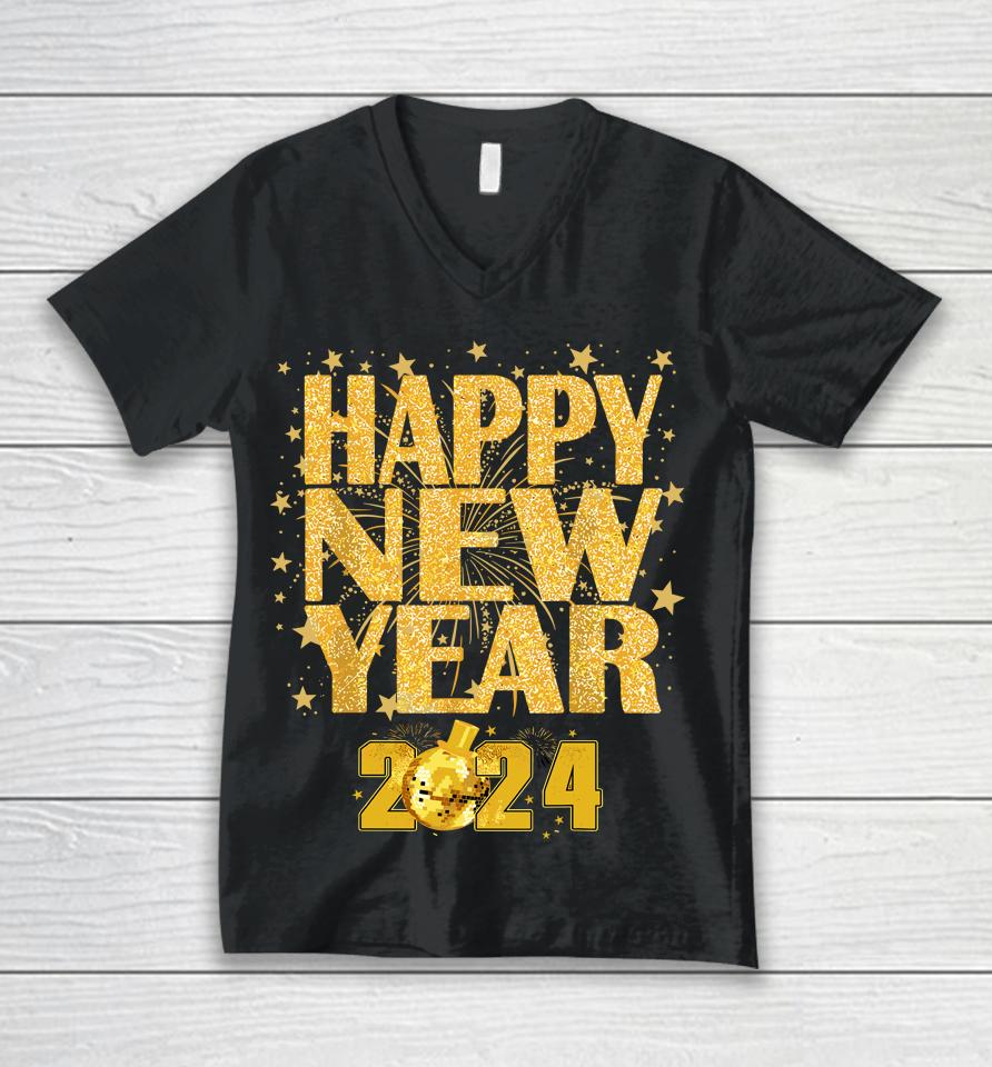 Happy New Year 2024 New Years Eve Party Countdown Fireworks Unisex V-Neck T-Shirt