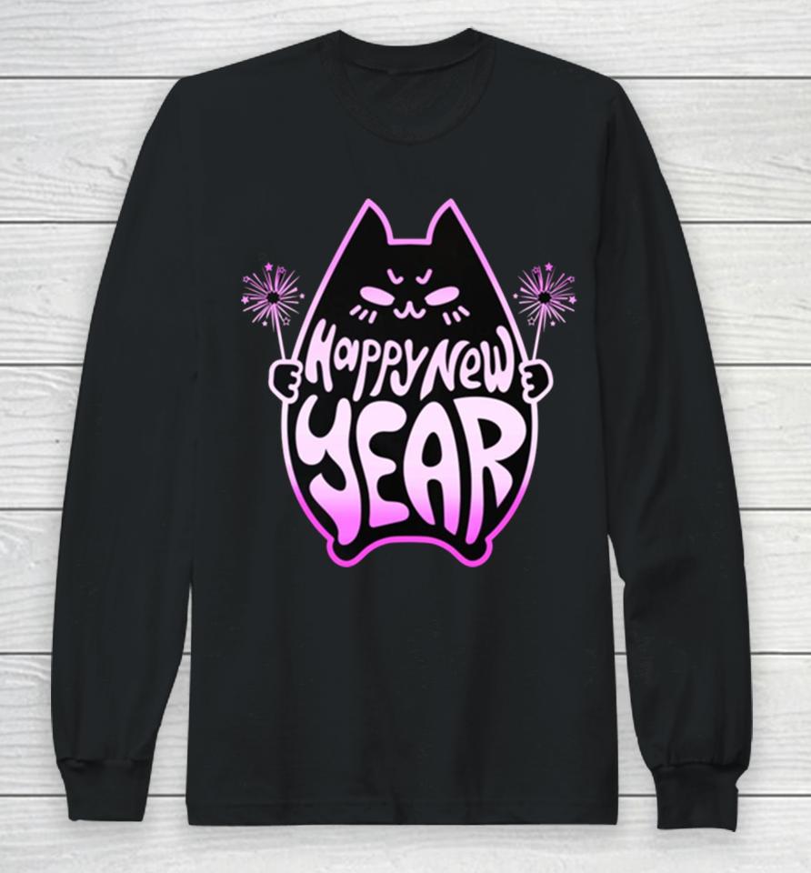 Happy New Year Cat Celebration 2 Pink Gradient Long Sleeve T-Shirt