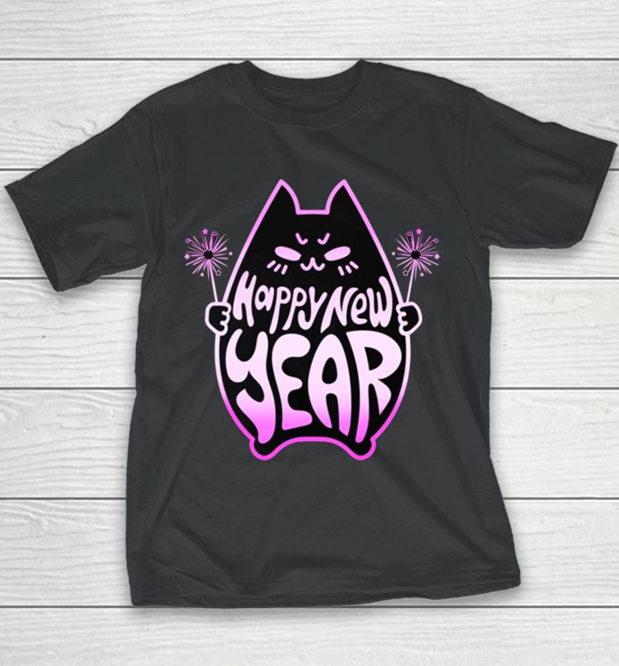 Happy New Year Cat Celebration 2 Pink Gradient Youth T-Shirt