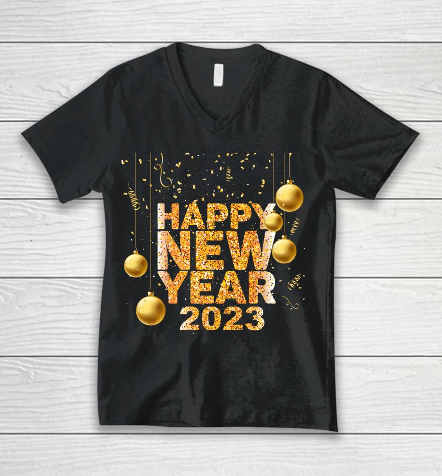 Happy New Year Shirt 2023 Funny New Years Eve Confetti Unisex V-Neck T-Shirt