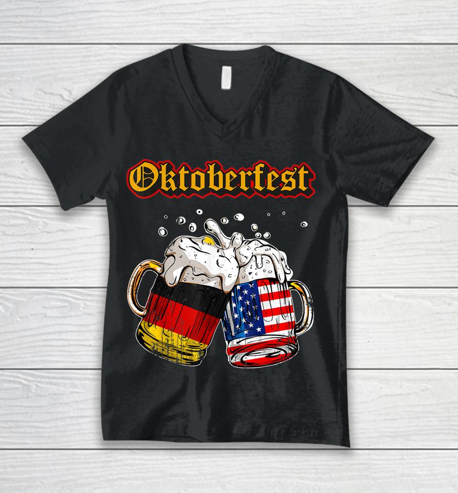 Happy Oktoberfest 2023 American German Munich Flag Unisex V-Neck T-Shirt