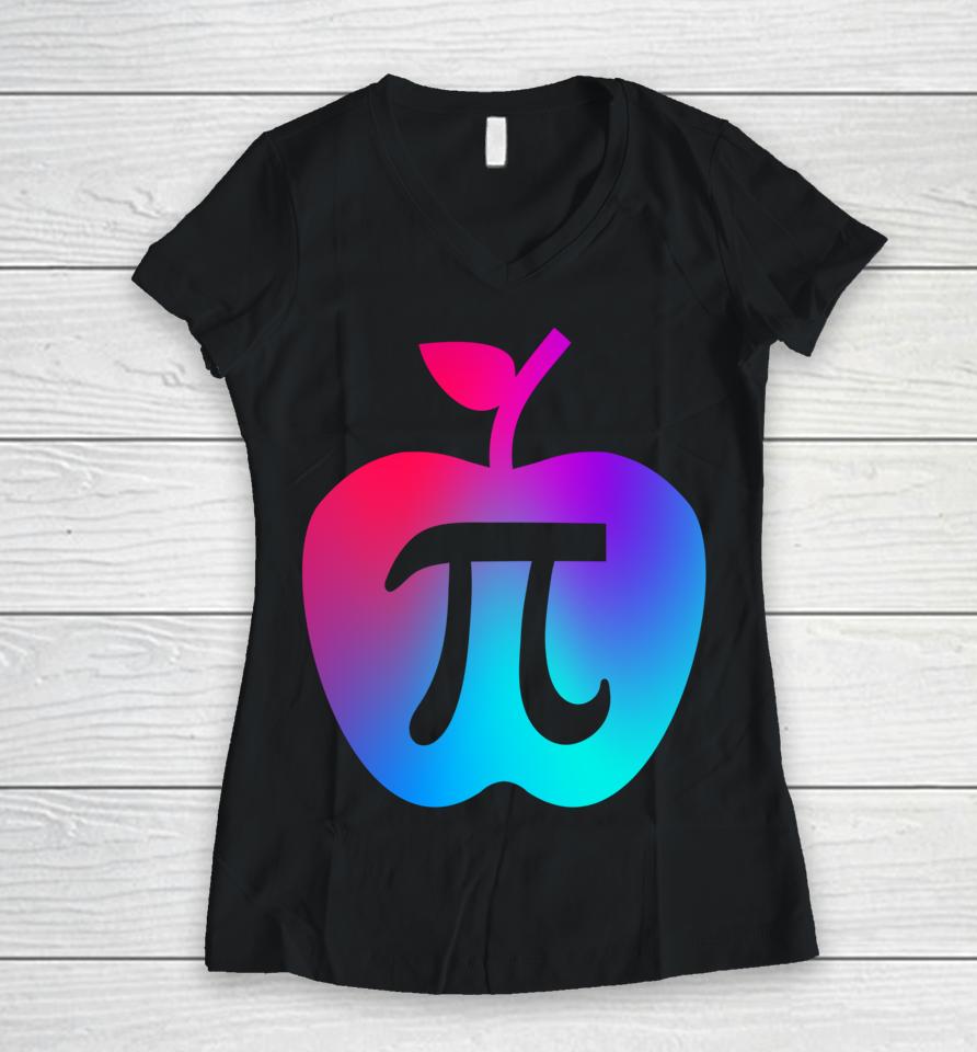 Happy Pi Day Apple Pi Women V-Neck T-Shirt