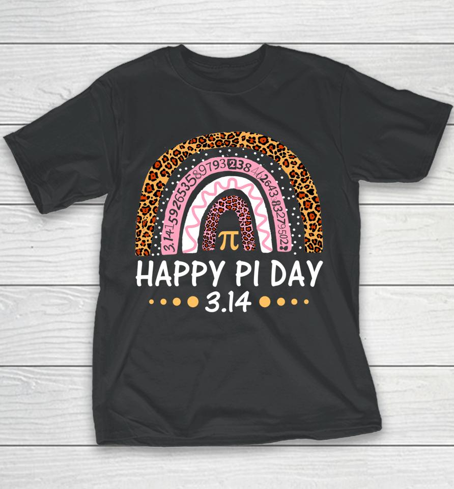 Happy Pi Day Mathematic Math Teacher Gift Leopard Rainbow Youth T-Shirt